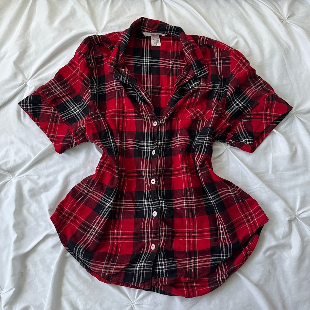 Victoria secret red and Black Plaid Button-Up Shirt